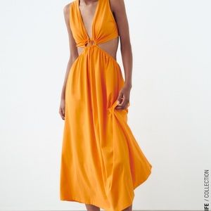 Zara orange cut out dress